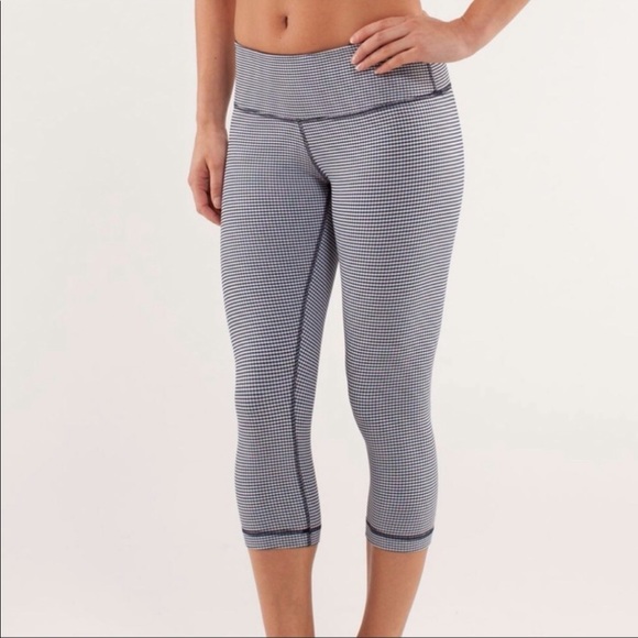 LULULEMON CROP WUNDER UNDER GINGHAM INKWELL DOT 4 TIGHT - Picture 4 of 11